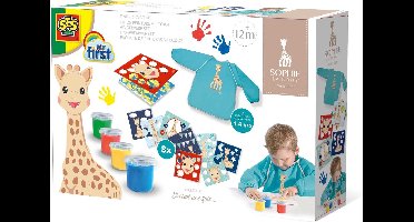 SES Creative Sophie la Girafe Vingerverf Set met Kliederschort - Vanaf 1 Jaar - Babyproof - Glutenvrij - Schoencadeautjes Sinterklaas