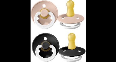 BIBS fopspeen set van 2 - GLOW BLUSH + GLOW BLACK - Maat 2 - T2 Leeftijd: 6-18 maanden