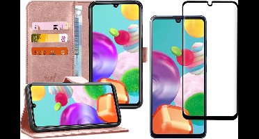 Samsung A41 Hoesje en Samsung A41 Screenprotector - Samsung Galaxy A41 Hoesje Book Case Kunstleer Wallet Roségoud + Screen Protector Full