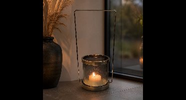 Hoppa! - Windlicht - Met Handgreep - Nikkel/Grijs - 20 x 16 x 38 (B x D x H)