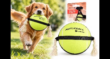 Hondenspeelgoed – Matchball tennisbal met touw – Flamingo hondenspeelgoed – hondentouw – hond bal – honden bal – 50 cm – geel