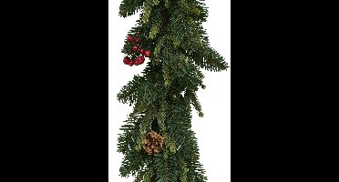 Atmosphera - Natuurlijke kerstlichtslinger met bessen en dennenappels, 270 cm