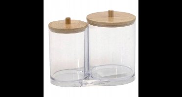 Badkamer Organizer voor Wattenschijfjes & Wattenstaafjes met Houten Deksel
