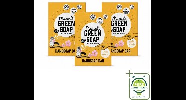 3 x Marcel's Green Soap - Handzeep Bar - Vanille & Cherry Blossom - Krachtige werking - 90 gr - Grootverpakking - Vaatwasstrips - Handzeep Bar - Plasticvrije Handzeep - Vegan Handzeep - Natuurlijke Handzeep - Duurzame Handzeep