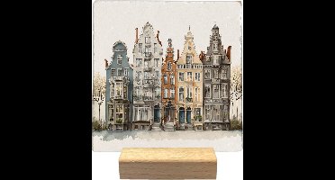 Decoratie tegel - Herenhuizen - natuursteen - 10x10 cm - inclusief houder
