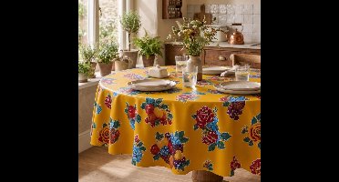 Protecttable - Rond Mexicaans Tafelzeil Limoenen Geel ⌀118cm - Tafelkleed Afwasbaar - Kunststof