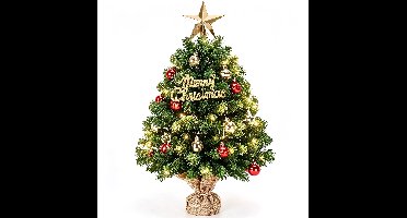 Kunstkerstboom 60 cm - Mini Tafelkerstboom met 100 LED Verlichting - 8 Lichtstanden - Timer - Inclusief 18 Kerstballen en Decoratie