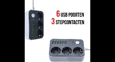 6 USB-poorten, 3 stopcontacten en een snoer van 1,6 meter voor al uw apparaten
