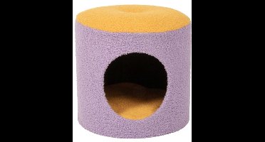 Coockoo Happy House Kattenhuisje - Kattenhol met Zachte Teddystof - Uitneembaar Wasbaar Kussen - Geel/Paars