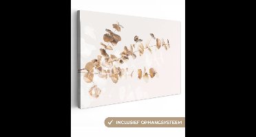 Canvas schilderij 60x40 cm - Wanddecoratie Eucalyptus - Goud - Bladeren - Luxe - Natuur - Muurdecoratie woonkamer - Slaapkamer decoratie - Kamer accessoires - Schilderijen op canvas