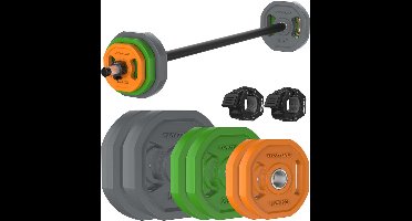 Tunturi Aerobic Pump Gewichtenset 20kg - Halterset met 6 schijven - Incl. halterstang - Met rubberen beschermlaag - Incl. gratis fitnessapp