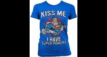 Superman Kiss Me I Have Super Powe -T-shirt voor dames, blauwrs