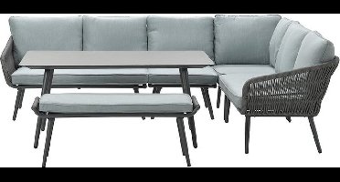 Garden Impressions Davis lounge dining set - 6-delig - rope - carbon black/mint grey
