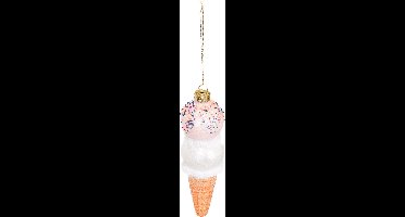 Housevitamin Kersthanger - Kerstbal - ijsje - Glas - Paars/Wit - 5x15cm -