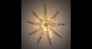 ECD Germany LED Decoratie Kerstster 30 cm Goudkleurig van Metaal met 30 Warm Witte LED Lampjes op Batterijen Sneeuwvlok Design met Timer voor Binnen als Ophangbare Verlichte Raamdecoratie en Feestelijke Kerstverlichting voor het Venster