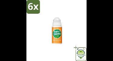 Happy Earth – Deodorant Roll-On – 100% Natuurlijk Rose Petitgrain – 75 ml - Voordeelverpakking - 6 stuks - Natuurlijke deodorant - Roll-on deodorant