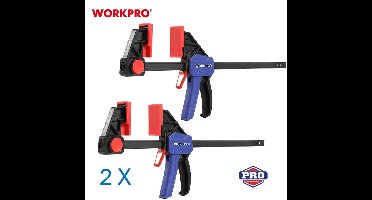 WORKPRO Snelspan Lijmklem Set 2 stuks 300 mm Eenhandsklem Omschakelbaar naar Spreider Versterkt Nylon 68 kg Klemdruk WP201025