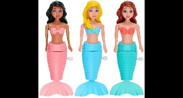 Eddy Toys Mermaid Wind-up Zeemeermin - Opwindbaar Badspeelgoed - Kunststof - 19 cm - Geschikt vanaf 1 Jaar - Roze, Blauw en Licht Groen - Badspeelgoedpop voor Bad en Zwembad