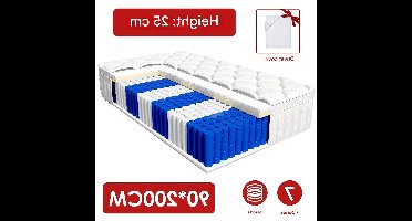 Matras – Matras Pocketvering – Eenpersoonsmatras – Tweepersoonsmatras – 7-Zones Pocketvering – Ergonomisch Ontwerp – Afneembare Wasbare Katoenen Hoes – Stevig H3 – 140x200/90x200/90x190 cm – 25/28 cm Dik