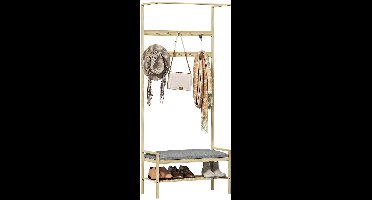 Kapstok – Wandkapstok – Schoenenrek – Garderobe – Halmeubel – Met Bamboe En Kunstleer – 10 Haken En Verborgen Opbergruimte