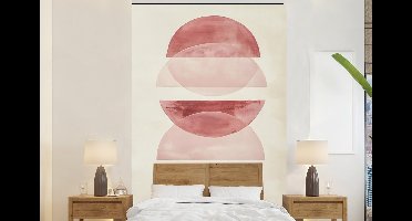 Behang - Fotobehang Minimalistisch - Cirkels - Roze - Breedte 145 cm x hoogte 220 cm