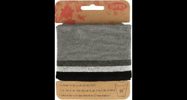 Opry manchet/boord zwart/grijs/zilver gestreept