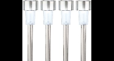 4x lumineo buiten/tuin led prikstpot - rvs - zilver - solar verlichting - 24 cm - solarlampen op zonne-energie