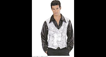 Carnaval verkleed gilet met pailletten - zilver - heren - vestje - glitters - verkleedkleding - glitterjasje XL