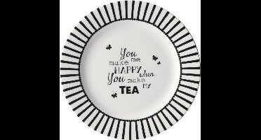 Dutch Rose Zwart/Wit Gebakbord Happy Tea - Ø18cm