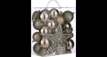 House of Seasons Kerstballen - 39x - champagne - met piek en ornamenten - Kerstversiering - kerstboomversiering