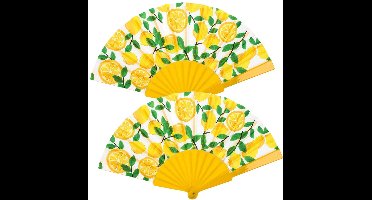 Spaanse hand waaier - 2x - Citroenen print - 23 cm - kunststof - Fruit thema