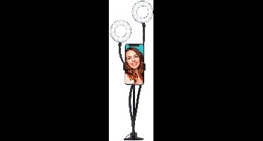 Grundig Ringlamp met Telefoonhouder - Ringlight met Tafelklem - 2x Ø9cm Ringlicht met 48 LED's - 3 Lichtstanden en 9 Helderheidsniveaus - USB Voeding - Flexibele Armen - Voor Selfies, TikTok En Video's