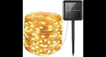 HOFTRONIC - Solar Lichtsnoer Twinkle 10 meter met 100 LEDs en 8 lichtstanden - Fairy lights - 3000K warm wit - Schemerschakelaar - IP44 waterdicht - koperdraad