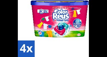 4 x Color Reus - 3+1 Power Caps - Gekleurde Was - 14 Wasbeurten - Wascapsules - Gekleurde Was - Wasmiddel - Kleurbehoud - Wasverzachter