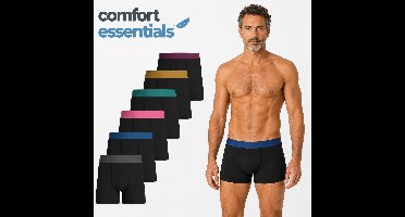 Comfort Essentials - Boxershort Heren - 6 Pack - Zwart Gekleurde Waistband - L - Onderbroeken Heren - Korte Pijp - Trunks - Hipster
