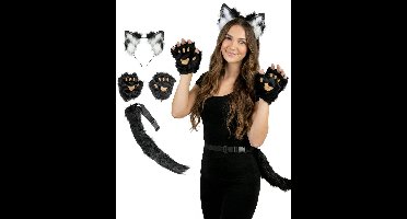 Zwarte kattenkostuumset - Vampier carnaval kostuum vleugels