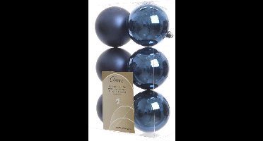 6 stuks Kerstbal plastic glans-mat diameter 8cm nacht blauw KSD