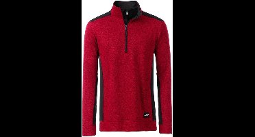 James and Nicholson Heren Gebreide werkkleding Fleece Half-Zip (Rood gemeland/zwart)