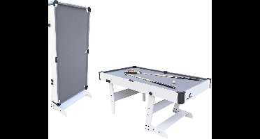 Cougar Hustle XL opklapbare Pooltafel Wit/Grijs - 6ft. Pooltafel voor thuis - Poolbiljart tafel inclusief één set poolballen, triangel, 2 keuen, biljartkrijt en een borstel - 183x91x79cm