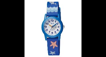 Q&Q VR99J009Y - Horloge - Sport - Analoog - Kinderen - Unisex - Plastic band - Rond - Kunststof - Cijfers - Walvis - Zeesterren - Blauw - Wit - Multi - 10 ATM