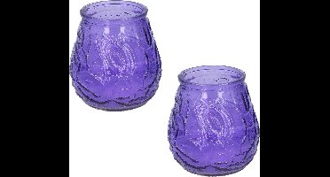 Set van 5x stuks citronella lowboy tafelkaars in paars glas - 10 cm - 15 branduren