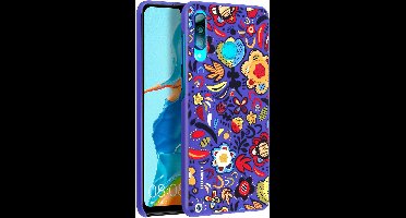 Huawei cover - PC Floral blue design - blauw - voor Huawei P30 Lite