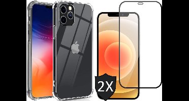 Hoesje geschikt voor iPhone 12 Pro Max en Screenprotector - Transparant Siliconen Shockproof Case + 2x Screen Protector Glas Full