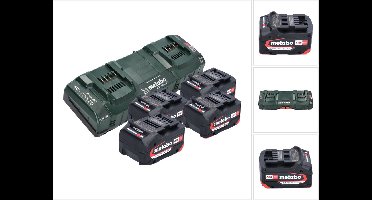 Metabo basisset 4x Li-Power accupack 18 V 4.0 Ah CAS Li-Ion accu ( 4x 625027000 ) + ASC 145 DUO dubbele snellader ( 627495000 )