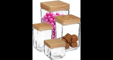5five - 8x Keuken voorraadpotten glas met houten deksel - 4 formaten
