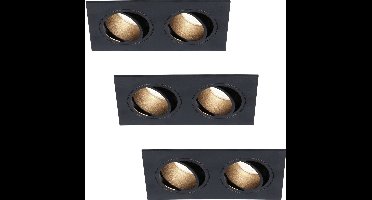 HOFTRONIC - Mallorca - Set van 3 LED Inbouwspots Dubbel - GU10 4000K neutraal wit - Dimbaar en kantelbaar - Rechthoek / vierkant - Plafondspot voor woonkamer, slaapkamer en gang - IP22