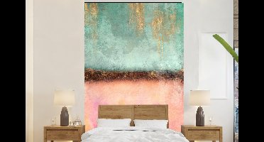 Behang - Fotobehang Goud - Verf - Abstract - Groen - Roze - Breedte 145 cm x hoogte 220 cm
