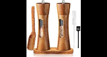 GELLDG 2 Stuks Pepermolen - Salzmolen Houten Set - Keramisch Maalwerk - Verstelbare Fijnheid - Gemakkelijk Schoon te Maken - Geschikt voor Tafelgebruik en Keuken - Hout - 20x5,5 cm