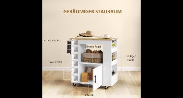 Keukentrolley – Keukenkast – Serveerwagen – Rolwagen – Opbergtrolley – Compact Werkblad – Duurzaam Hout, Metaal en Kunststof