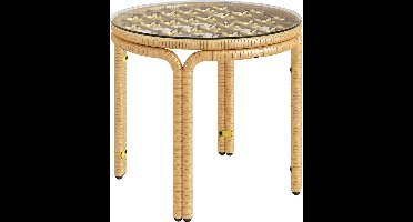 Bijzettafel – Bijzettafeltje – Nachtkastje – Salontafel – Side Table – Ronde Polyrattan Tafel – Veiligheidsglas – 50 cm Ø – Geel